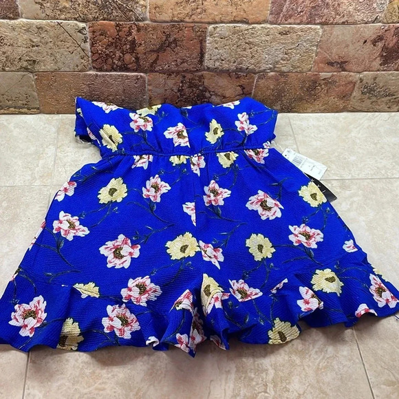 Trixxi Women’s Romper Floral Sleeveless Halter Neckline Short Tie Blue Size S - Picture 6 of 13